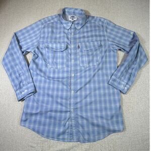 AFTCO Men's Large Blue White Plaid Long Sleeve Vented Outdoor Fishing Shirt